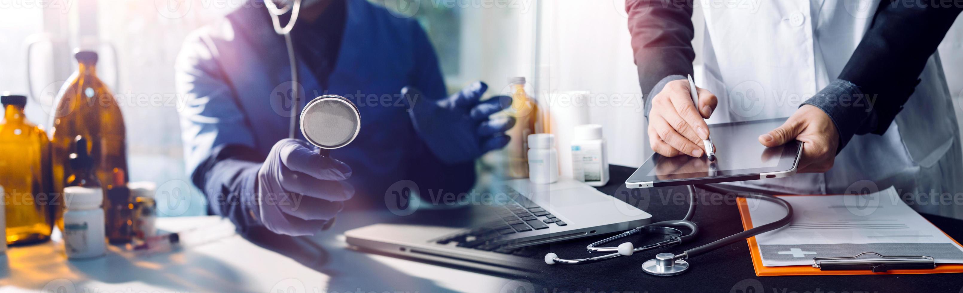 Doctor work on digital tablet healthcare doctor technology tablet using computer. photo