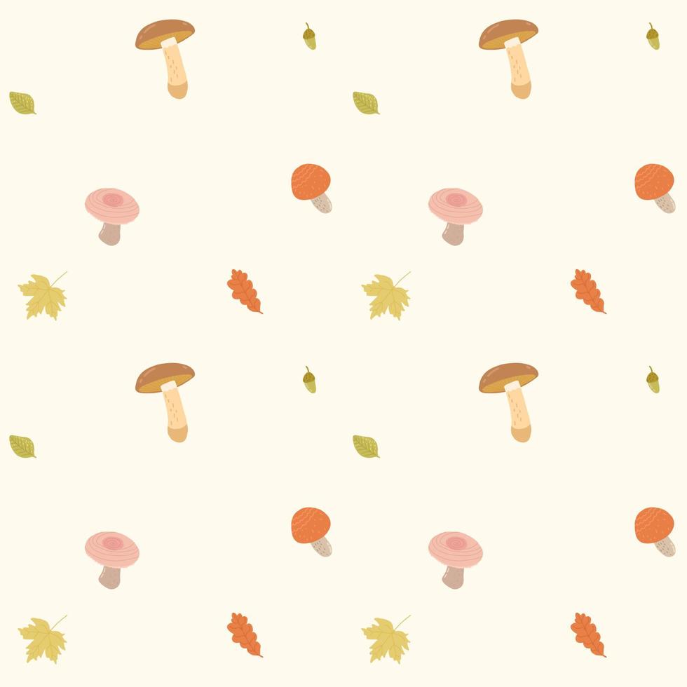 autumn pattern. Mushrooms, leaves, acorns on a pattern for textiles, napkins, fabrics, prints, wrapping paper, wallpapers. vector