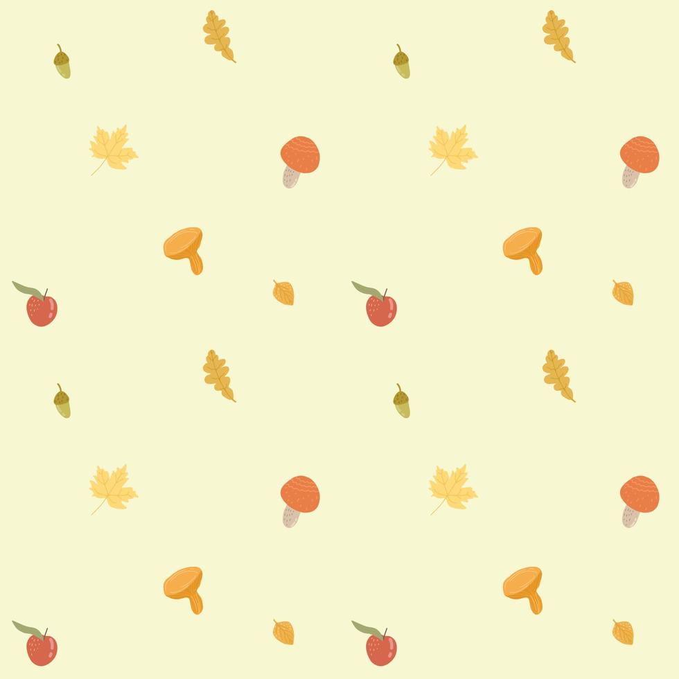 autumn pattern. Mushrooms, leaves, acorns on a pattern for textiles, napkins, fabrics, prints, wrapping paper, wallpapers. vector