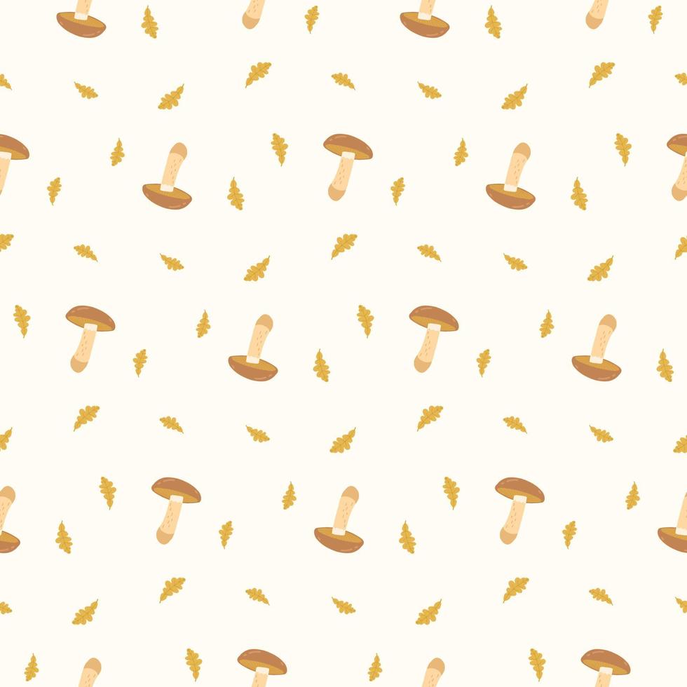 autumn pattern. Mushrooms, leaves, acorns on a pattern for textiles, napkins, fabrics, prints, wrapping paper, wallpapers. vector