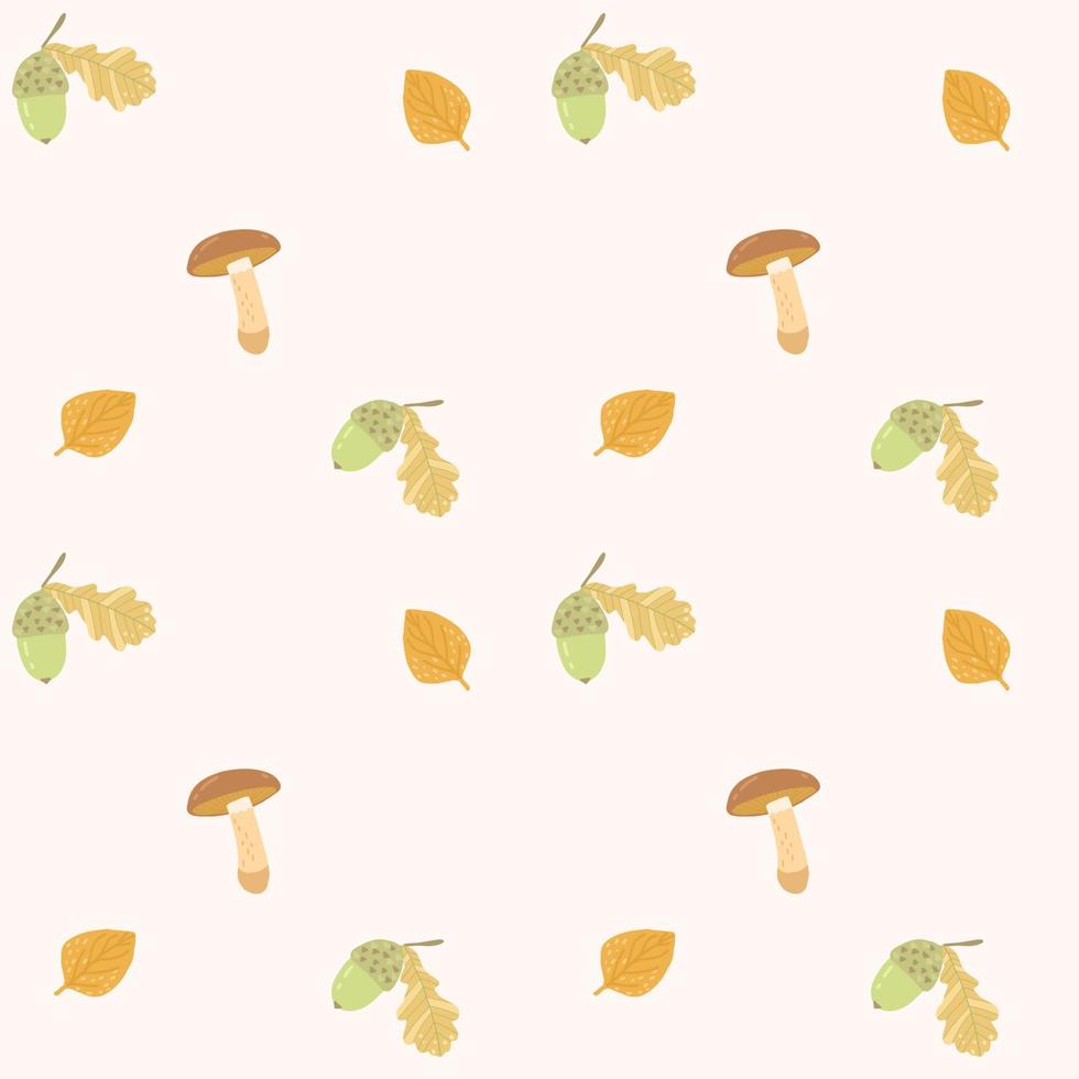 autumn pattern. Mushrooms, leaves, acorns on a pattern for textiles, napkins, fabrics, prints, wrapping paper, wallpapers. vector