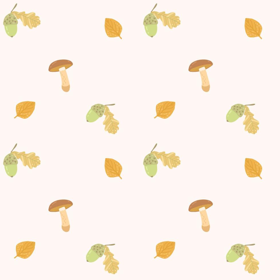 autumn pattern. Mushrooms, leaves, acorns on a pattern for textiles, napkins, fabrics, prints, wrapping paper, wallpapers. vector