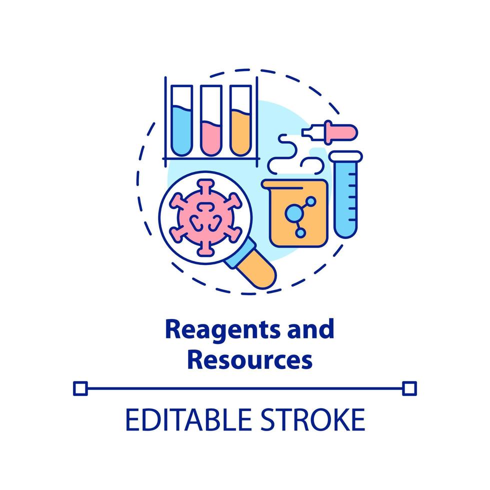 Reagents and resources concept icon. Pandemic preparedness preclinical research abstract idea thin line illustration. Isolated outline drawing. Editable stroke. vector