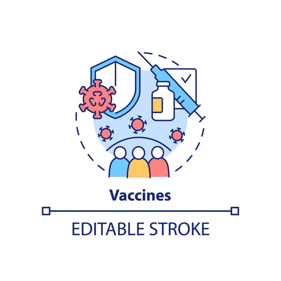 Vaccines concept icon. Booster injection. Pandemic preparedness clinical research abstract idea thin line illustration. Isolated outline drawing. Editable stroke. vector