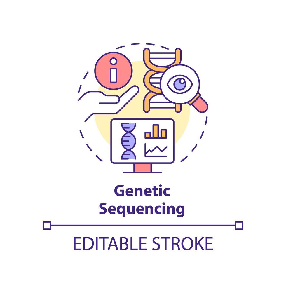 icono del concepto de secuenciación genética. molécula de adn prevención de pandemia idea abstracta ilustración de línea delgada. dibujo de contorno aislado. trazo editable. vector