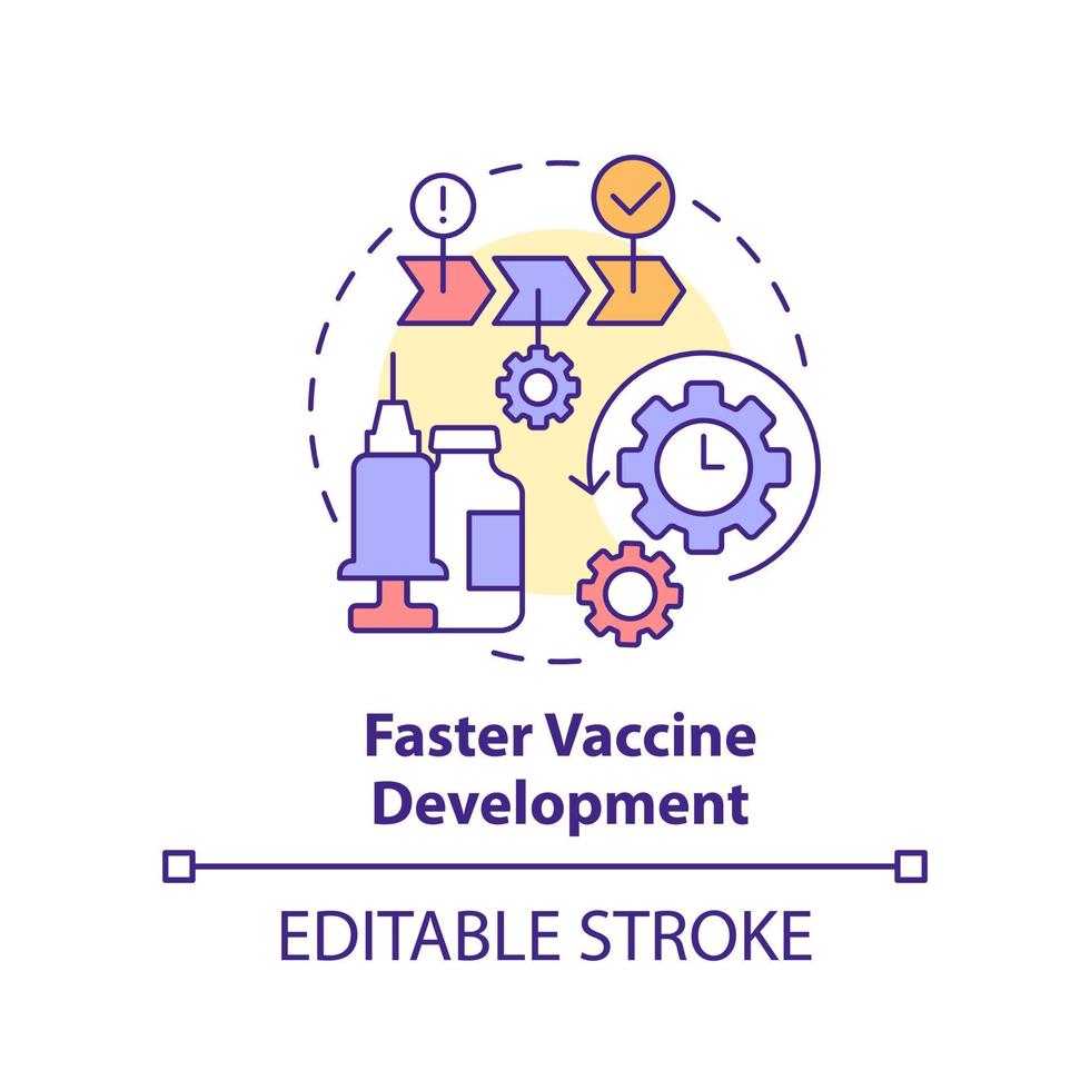 Faster vaccine development concept icon. Rapid injection design. Pandemic prevention abstract idea thin line illustration. Isolated outline drawing. Editable stroke. vector