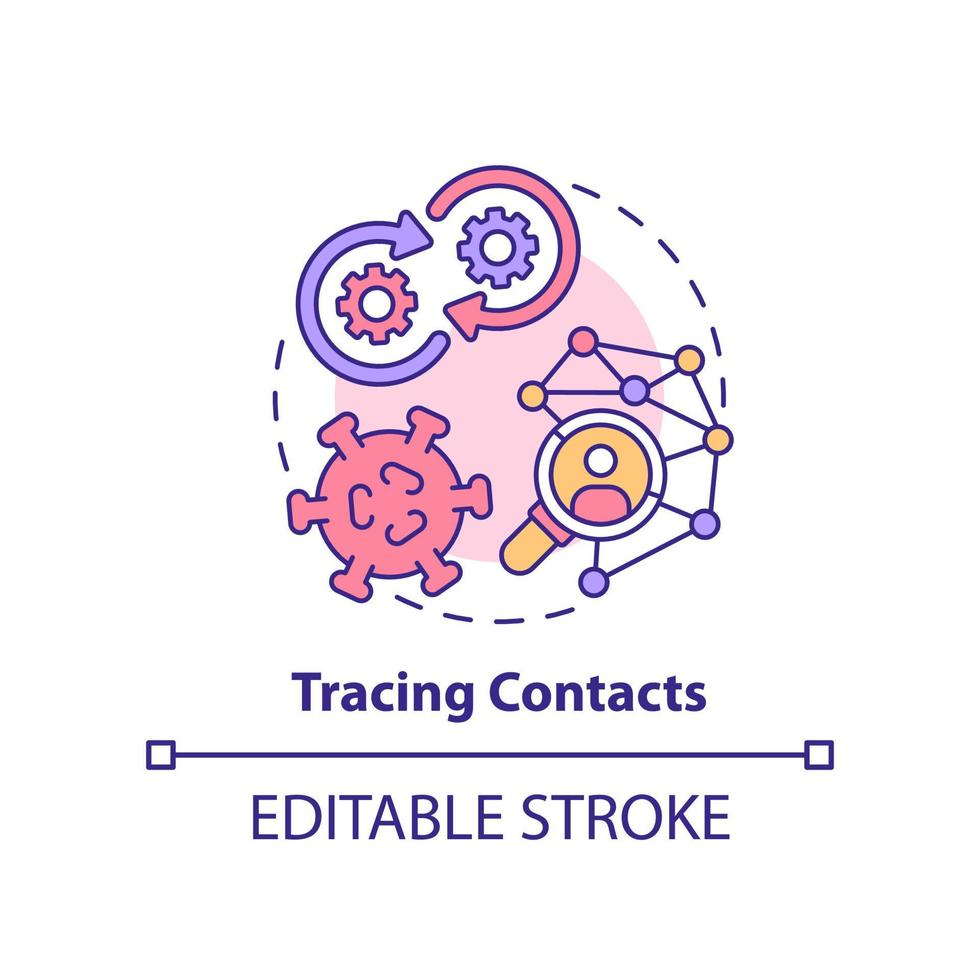 Tracing contacts concept icon. Infection spreading. Disease monitoring abstract idea thin line illustration. Isolated outline drawing. Editable stroke. vector