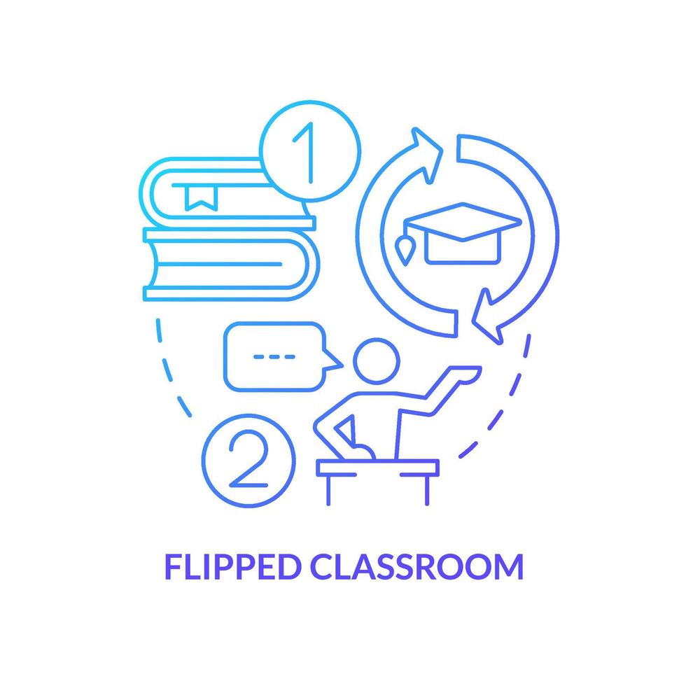 Flipped classroom blue gradient concept icon. Discussion, activities at lesson. Trend in education abstract idea thin line illustration. Isolated outline drawing. vector
