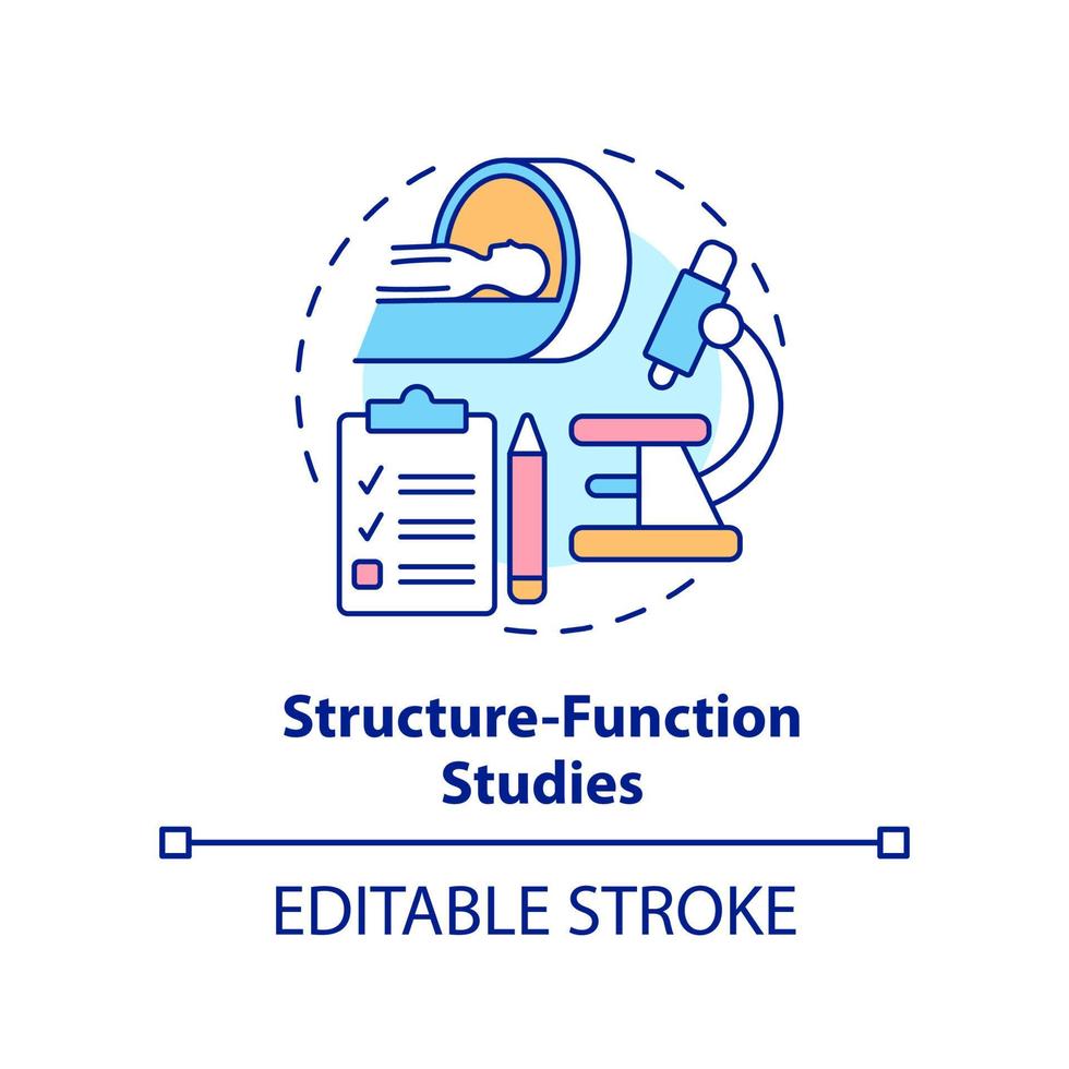 Structure function studies concept icon. Pandemic preparedness preclinical research abstract idea thin line illustration. Isolated outline drawing. Editable stroke. vector