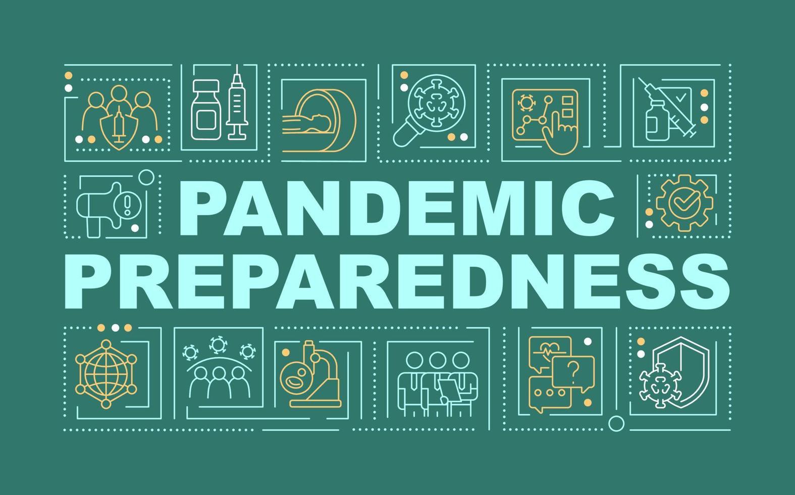 Pandemic preparedness word concepts dark green banner. Struggle virus. Infographics with editable icons on color background. Isolated typography. Vector illustration with text.
