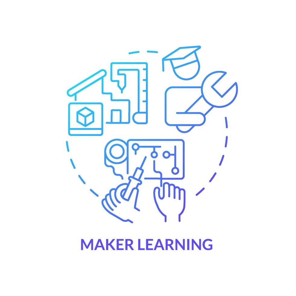 Maker learning blue gradient concept icon. Hand-on activities at lesson. Trend in education abstract idea thin line illustration. Isolated outline drawing. vector