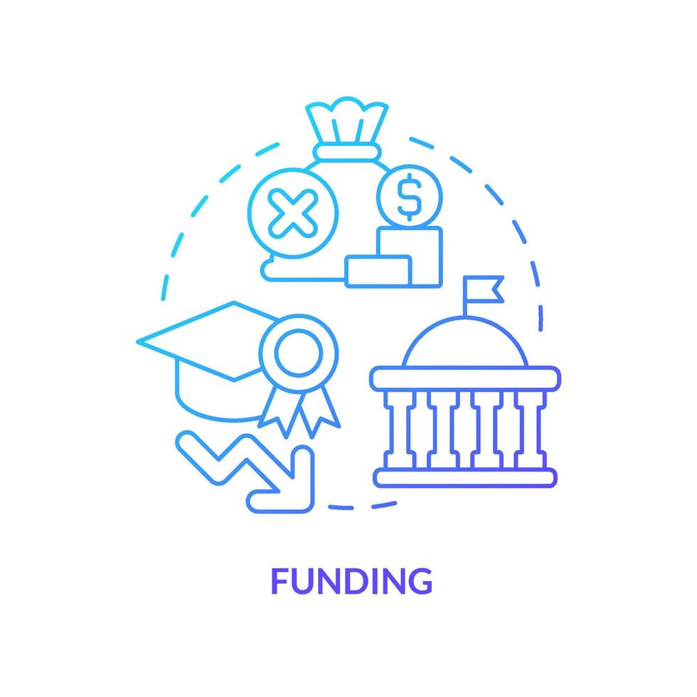 Funding blue gradient concept icon. Less federal financial support. Problem in public schools abstract idea thin line illustration. Isolated outline drawing. vector