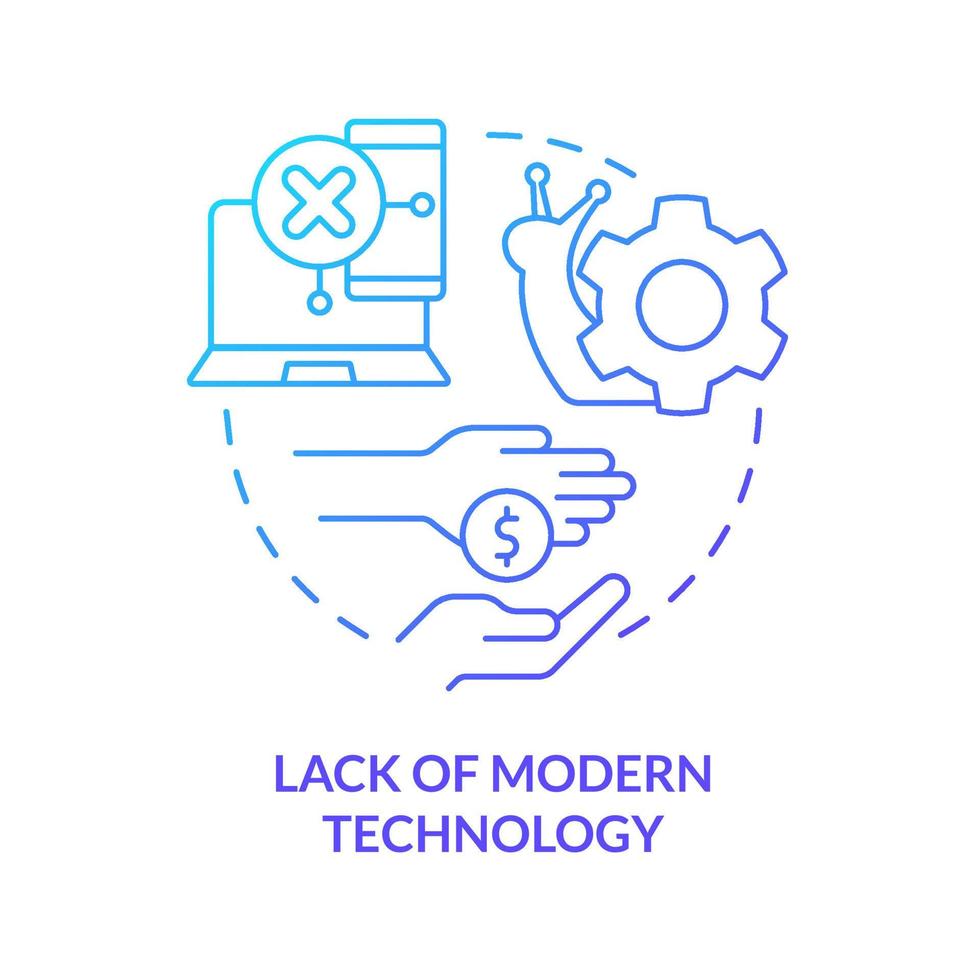 Lack of modern technology blue gradient concept icon. Money deficit. Problem in public schools abstract idea thin line illustration. Isolated outline drawing. vector