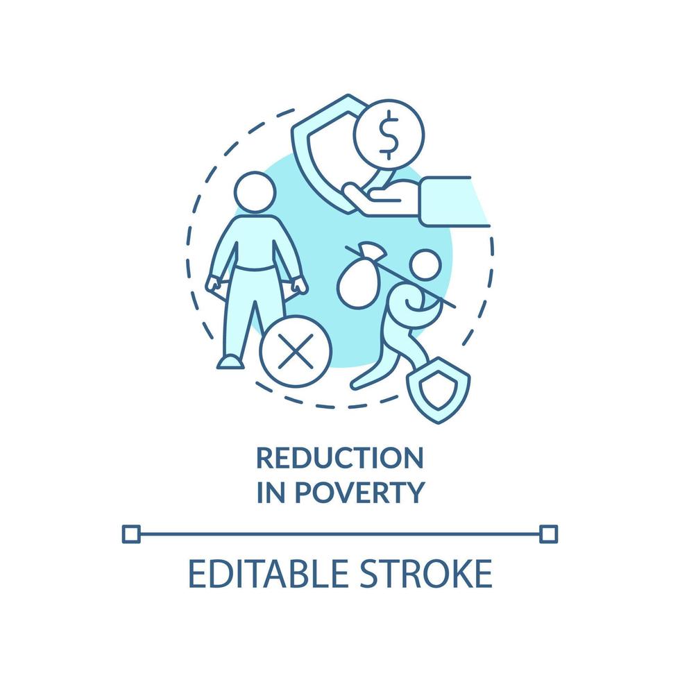 Reduction in poverty turquoise concept icon. Solution to overpopulation abstract idea thin line illustration. Isolated outline drawing. Editable stroke. vector