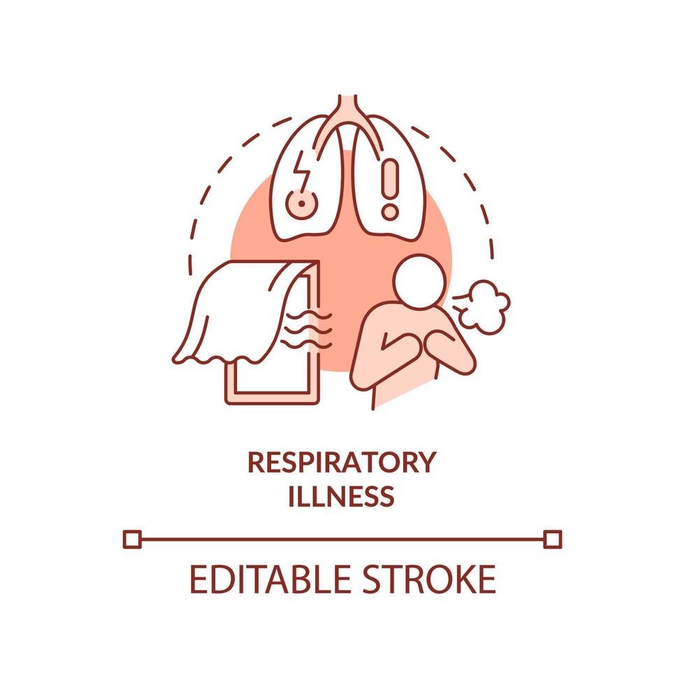 enfermedad respiratoria icono de concepto de terracota. enfermedades. efecto en la salud del hacinamiento idea abstracta ilustración de línea delgada. dibujo de contorno aislado. trazo editable. vector