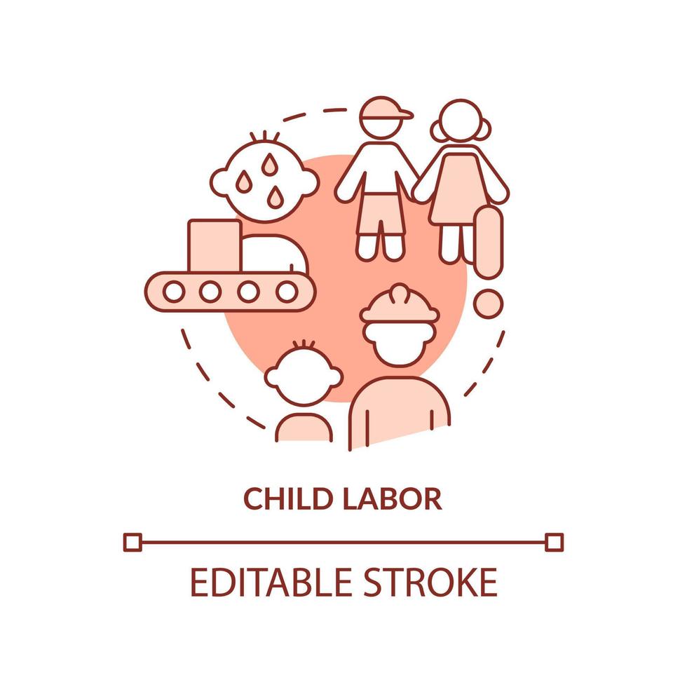 Child labour terracotta concept icon. Lack of education. Cause of overpopulation abstract idea thin line illustration. Isolated outline drawing. Editable stroke. vector