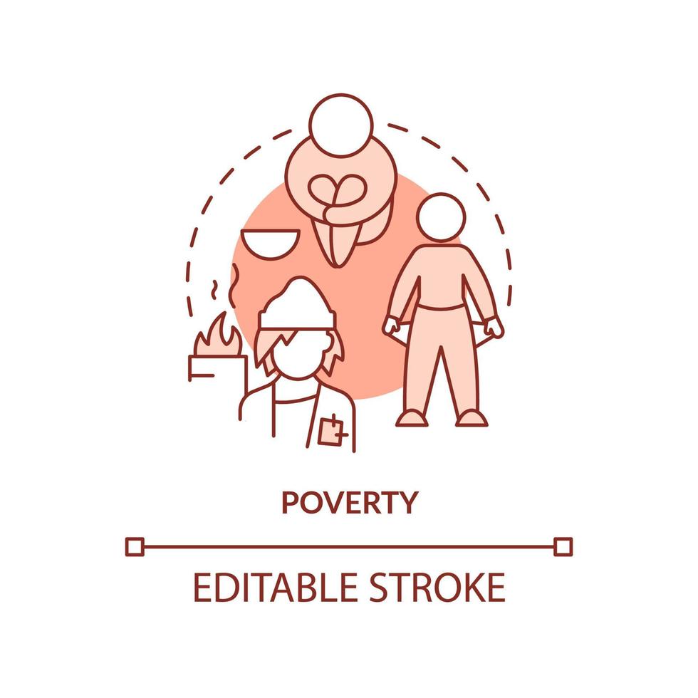 Poverty terracotta concept icon. Low life quality. Cause of overpopulation abstract idea thin line illustration. Isolated outline drawing. Editable stroke. vector