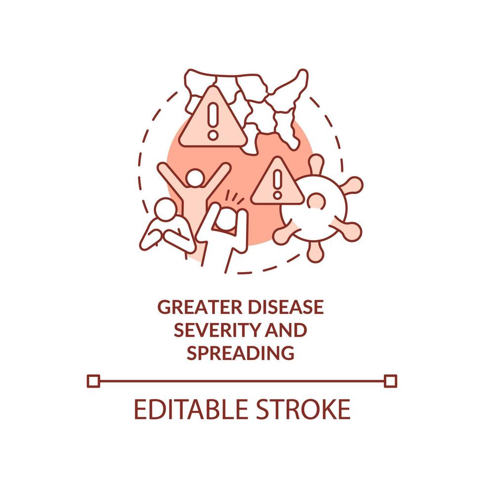 Greater disease severity and spreading terracotta concept icon. Health effect abstract idea thin line illustration. Isolated outline drawing. Editable stroke. vector