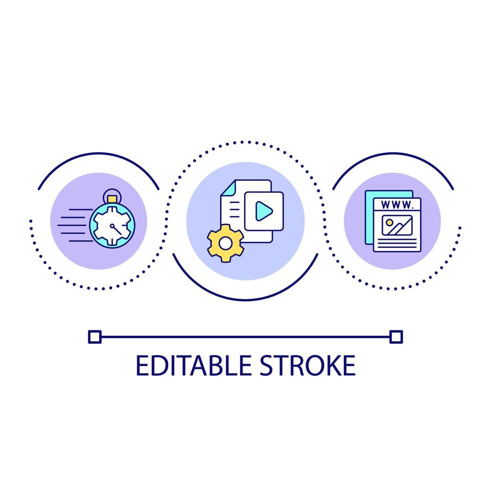 icono de concepto de bucle de sitio web de carga rápida. acelerar la creación de contenido idea abstracta ilustración de línea delgada. optimización del rendimiento. dibujo de contorno aislado. trazo editable. vector