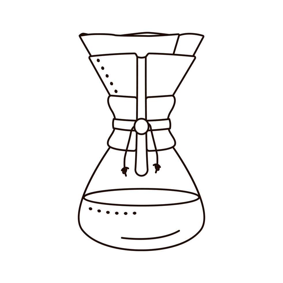 Modern alternative coffee brewing pot isolated on white background. Doodle style. vector