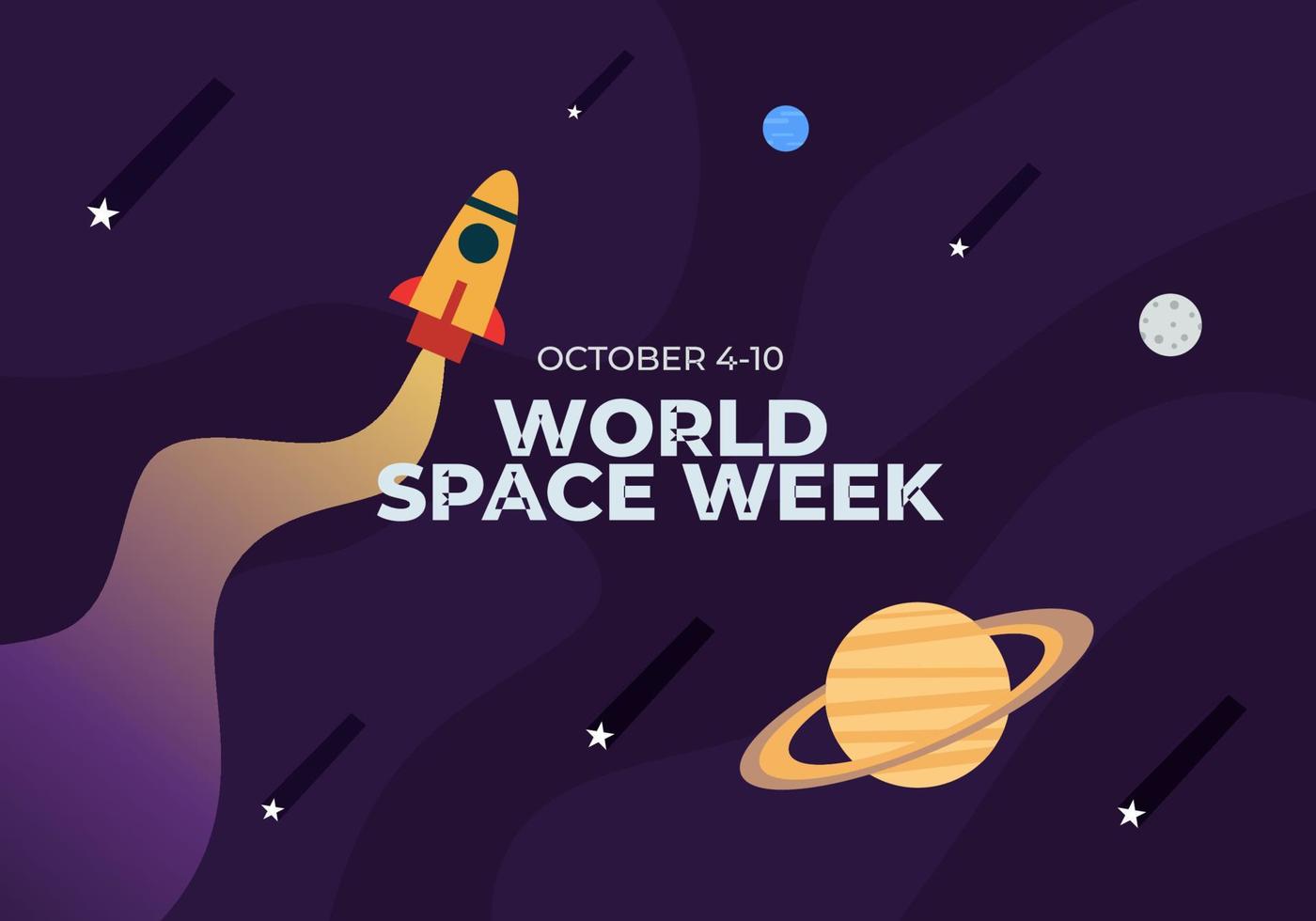 Word space week background with rocket and planets. vector