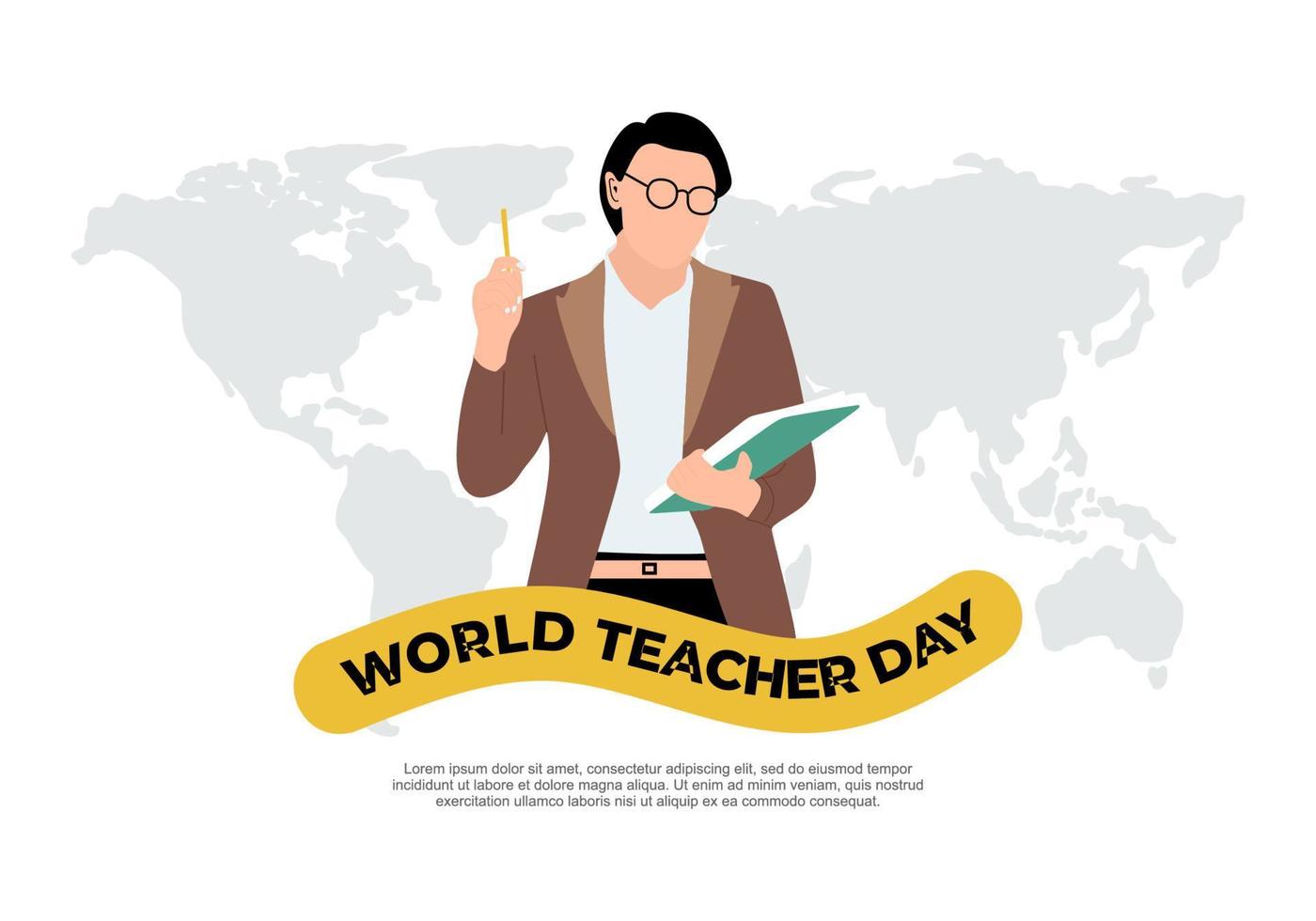 Teacher day background with man bring book earth map vector