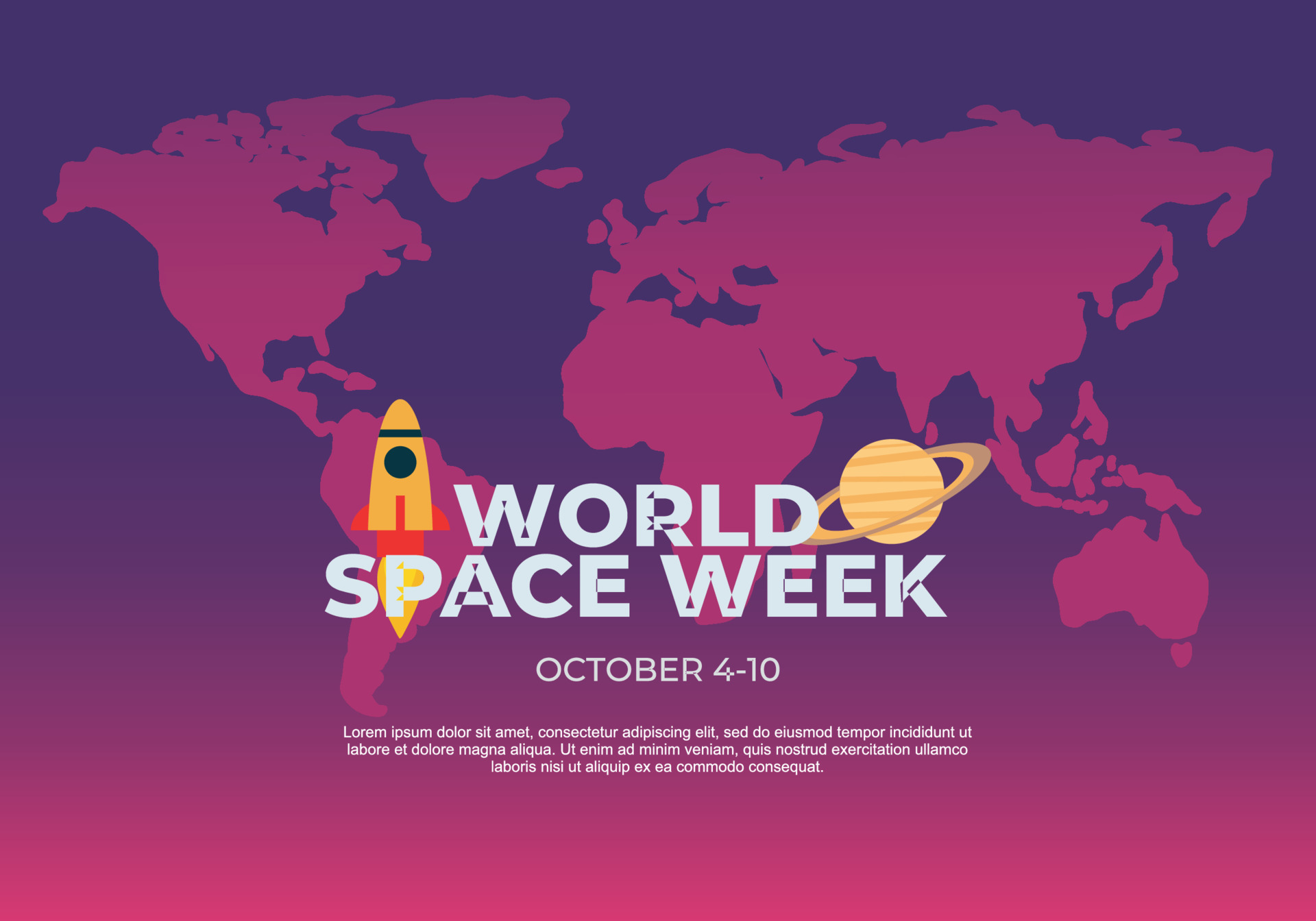 Word space week background with world map, rocket and ufo. 12578592