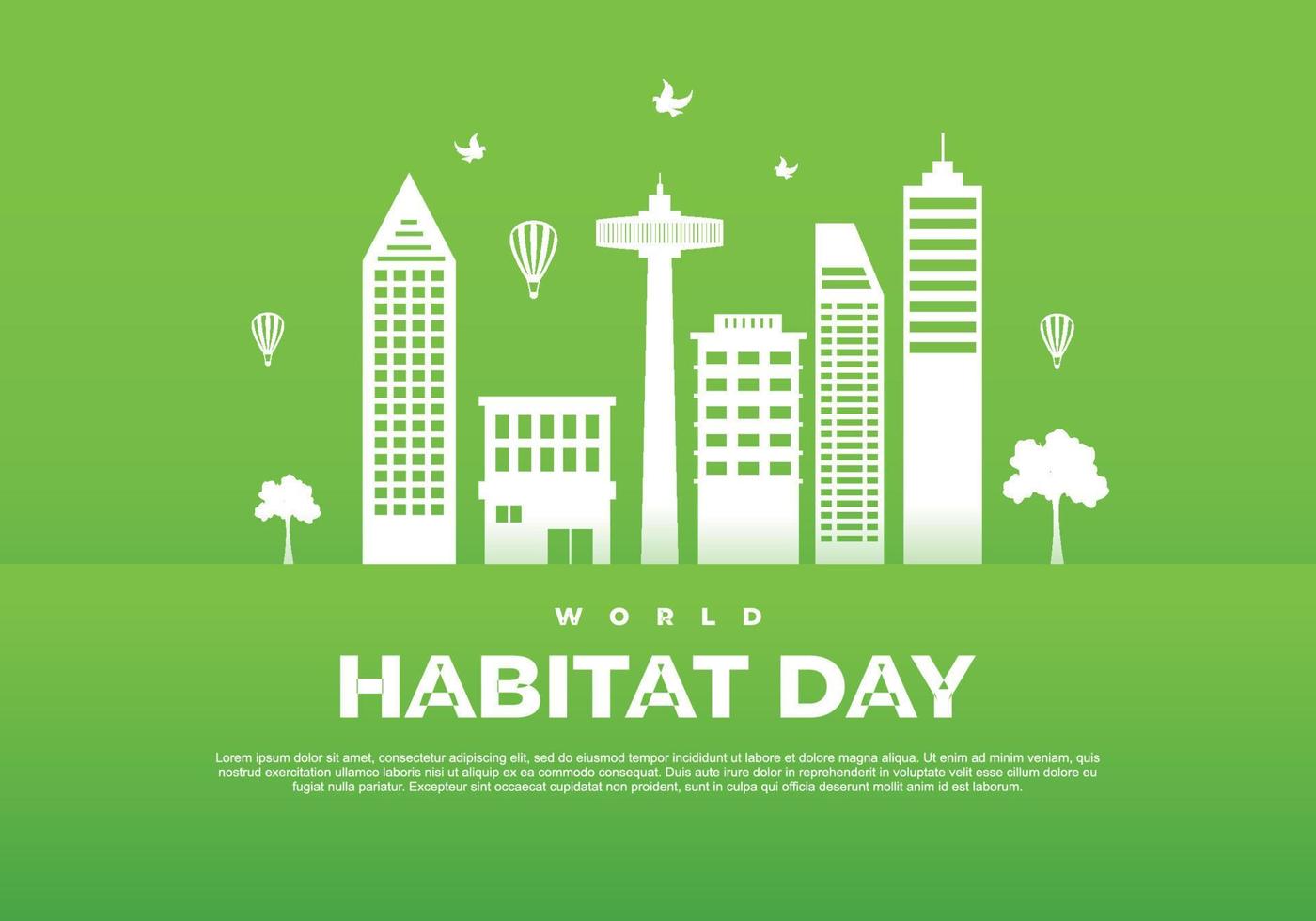World habitat day with sky scrapper isolated on green background. vector