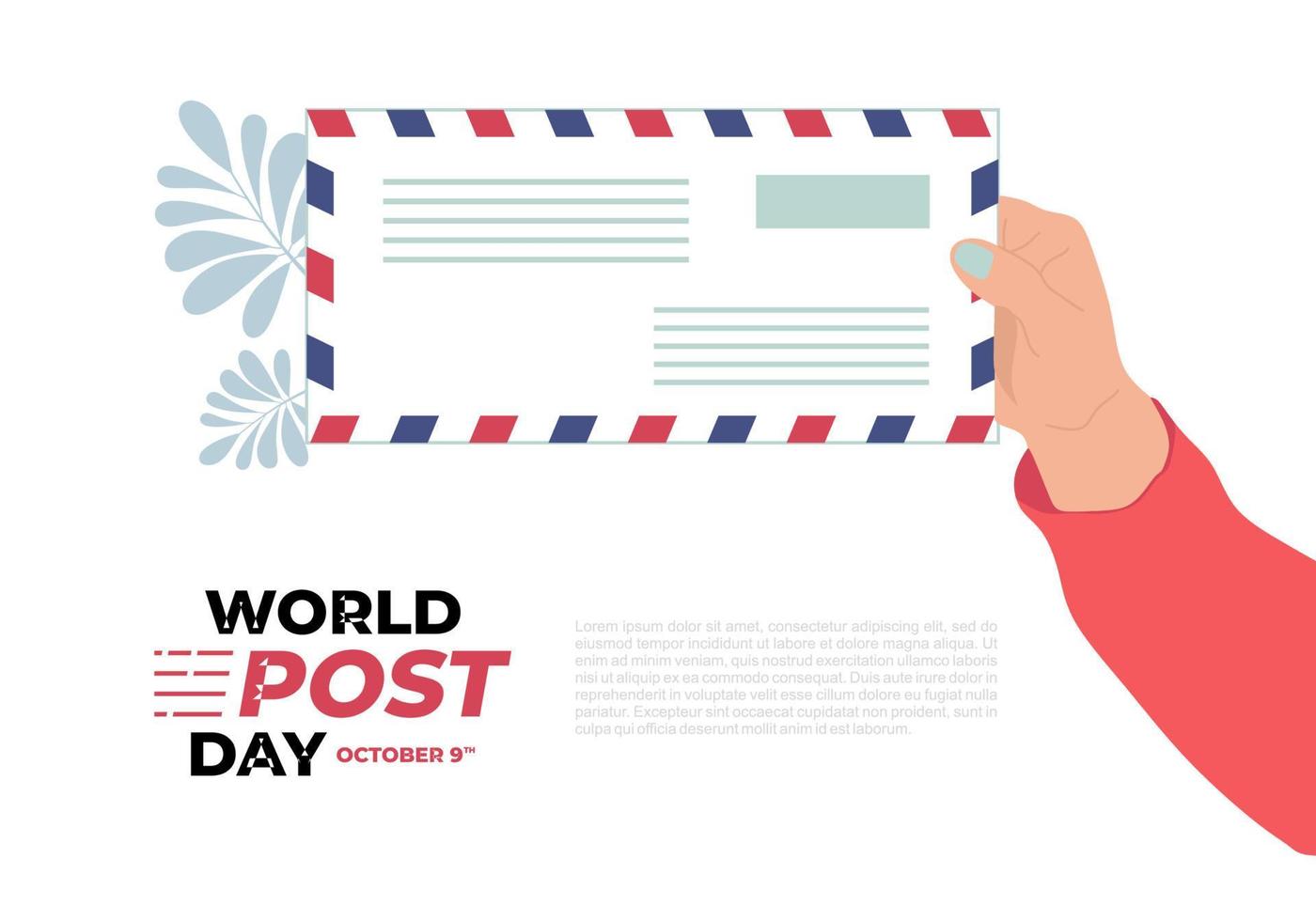 World post day background with mail letter celebrated on october 9th. vector