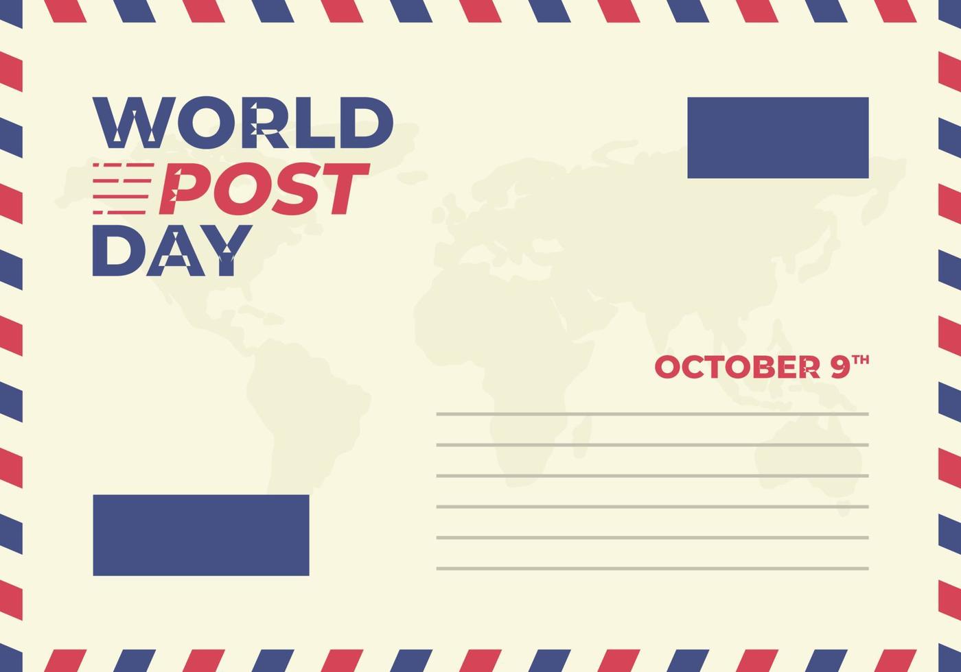 World post day background with big postcard. vector