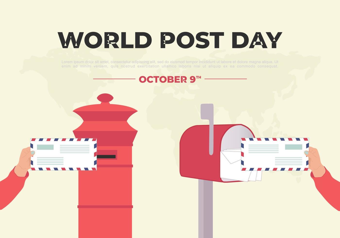 World post day background with letter and red box. vector