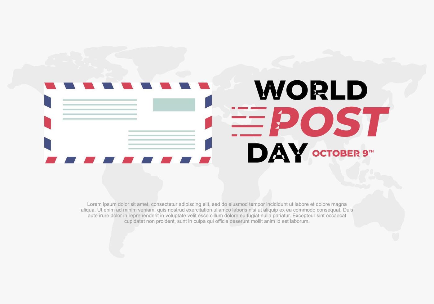 World post day with letter and earth map celebrated on october 9th. vector