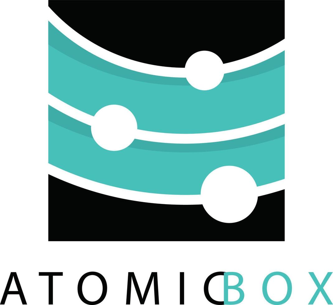 Atom connectivity square blue vector logo.