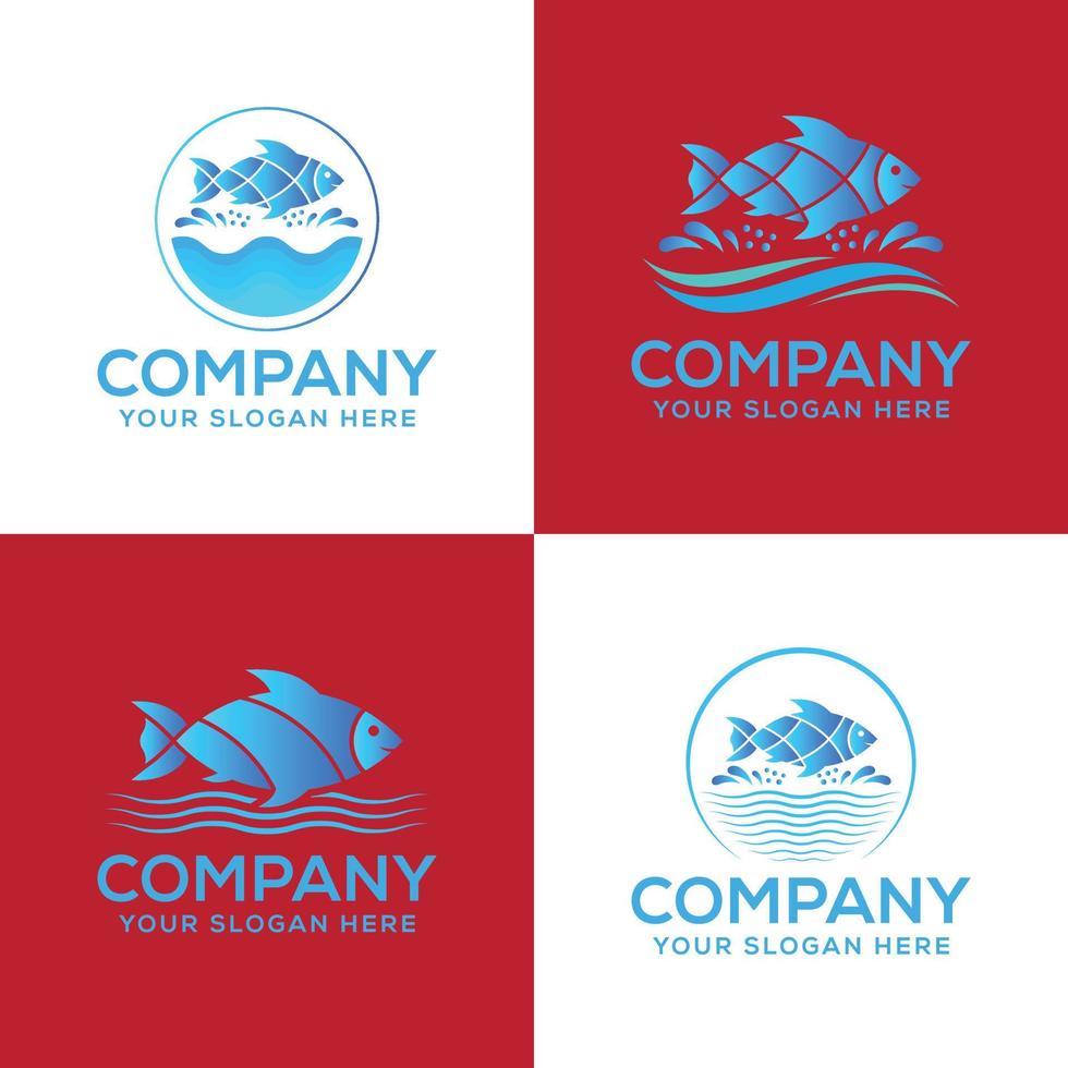 plantilla de diseño de logotipo de vector de pesca. logotipo de peces y olas. concepto de pesca.