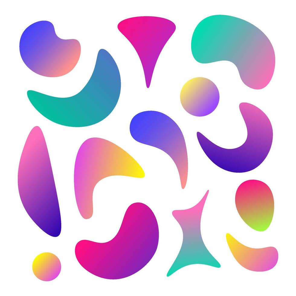 Set elements of holographic chameleon colors. Colorful fluid paint design, modern abstract pattern vector
