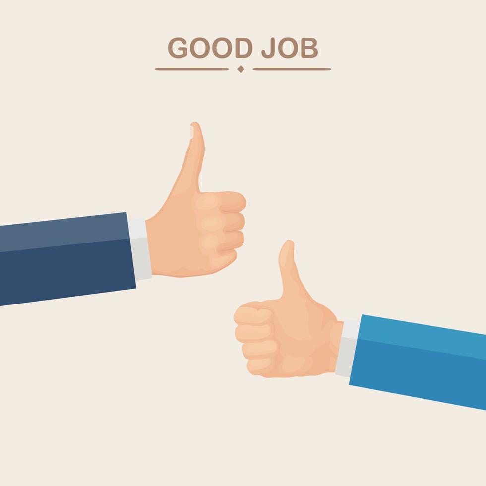Hands of many businessmans with thumbs up. Positive feedback vector