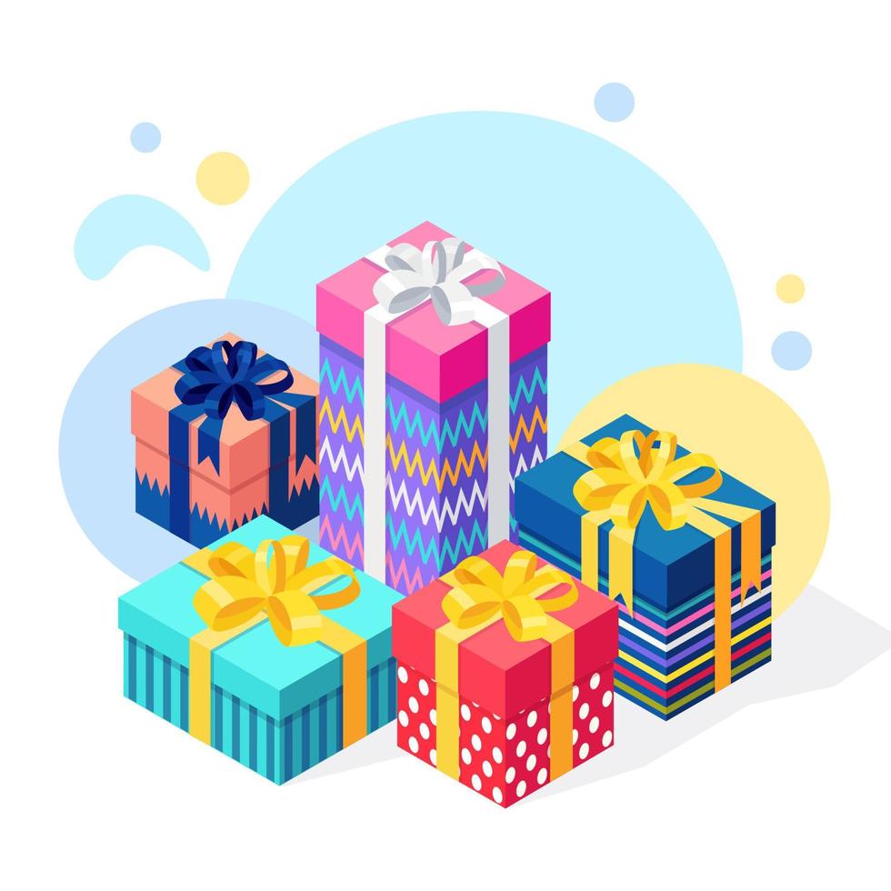 Christmas sale. 3d isometric gift box, present with ribbon, bow. Xmas shopping concept vector