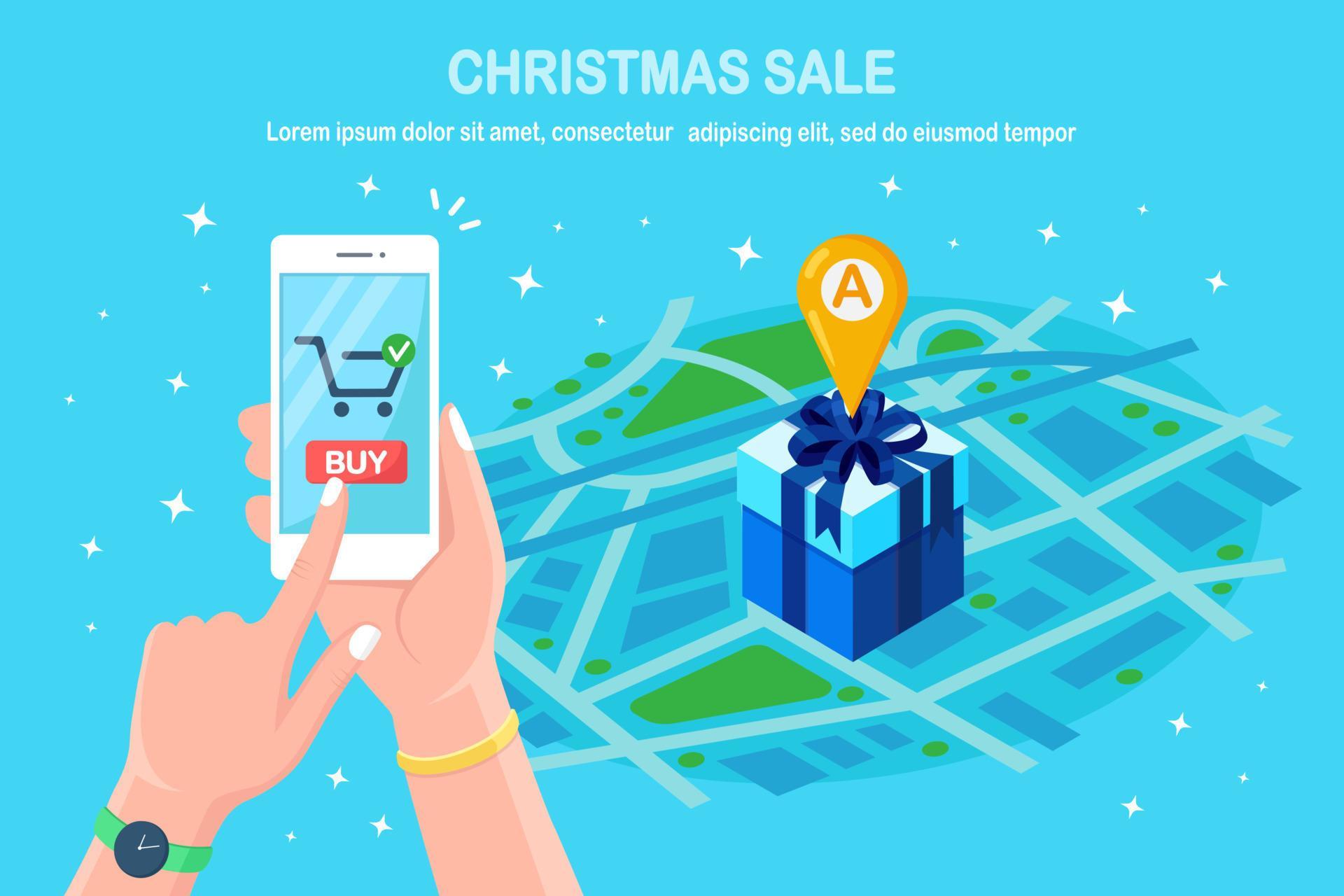 Discount christmas sale, online shopping concept. 3d isometric gift box