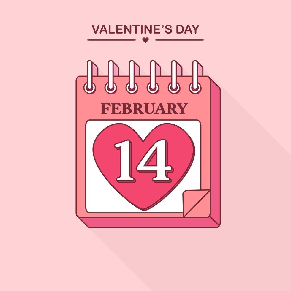 Tear-off calendar for february. Happy valentines day, 14 february vector