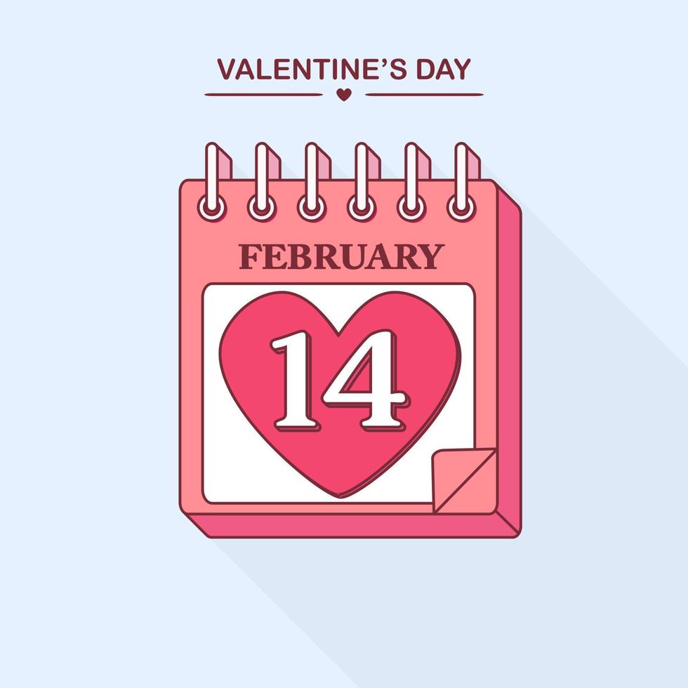 Tear-off calendar for february. Happy valentines day, 14 february vector