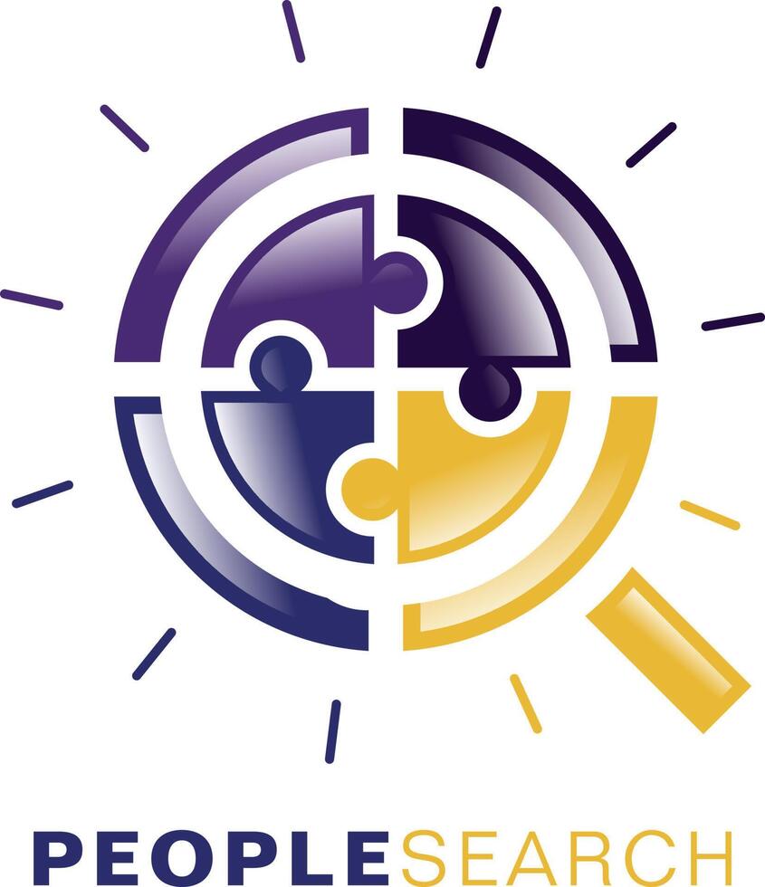 Abstract icon for finding solutions, illustrated with magnifying glass and puzzle pieces. vector