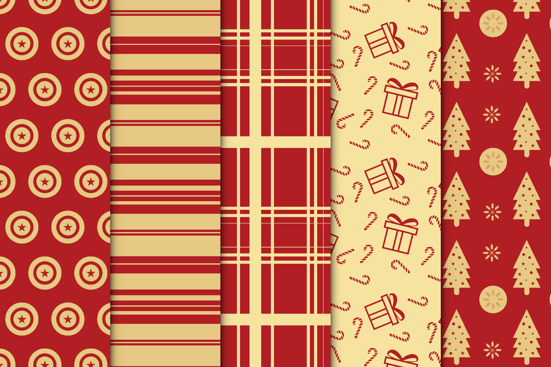 Vintage Christmas pattern collection with golden and red backgrounds