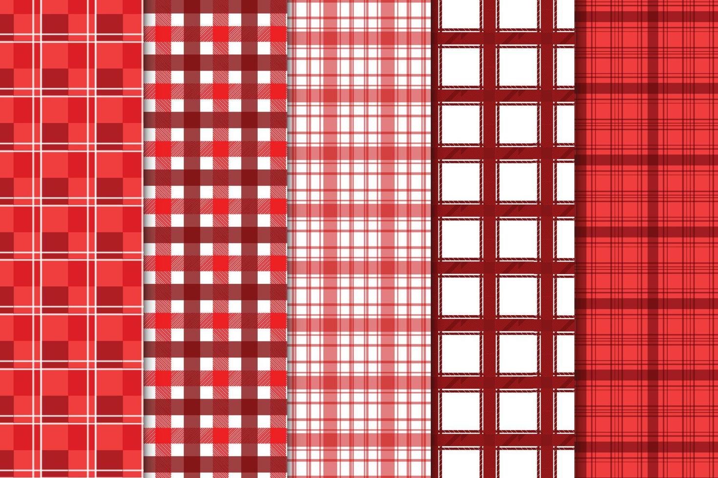 Seamless gingham plaid pattern bundle vector for fabric and t-shirt design. Endless plaid pattern collection designed with red and white colors. Plaid pattern set decoration for clothing and dress.