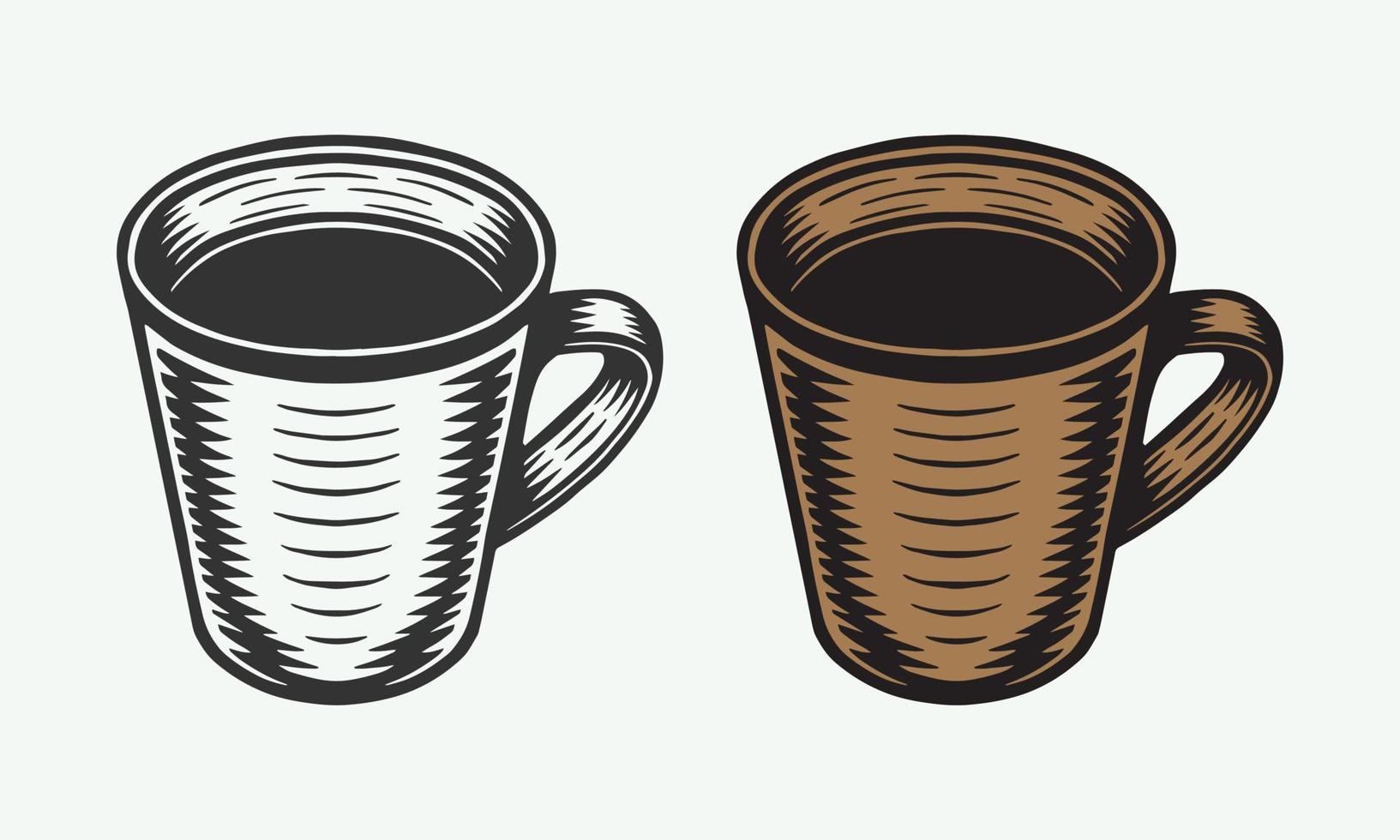 taza de té o café retro vintage. se puede utilizar para etiquetas, insignias, emblemas y logotipos. ilustración vectorial gráfico monocromático. vector