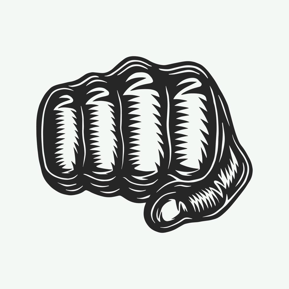Vintage retro engraved human fist in woodcut style. Can be used for logo, emblem, badge or poster. Monochrome Graphic Art. Vector. vector