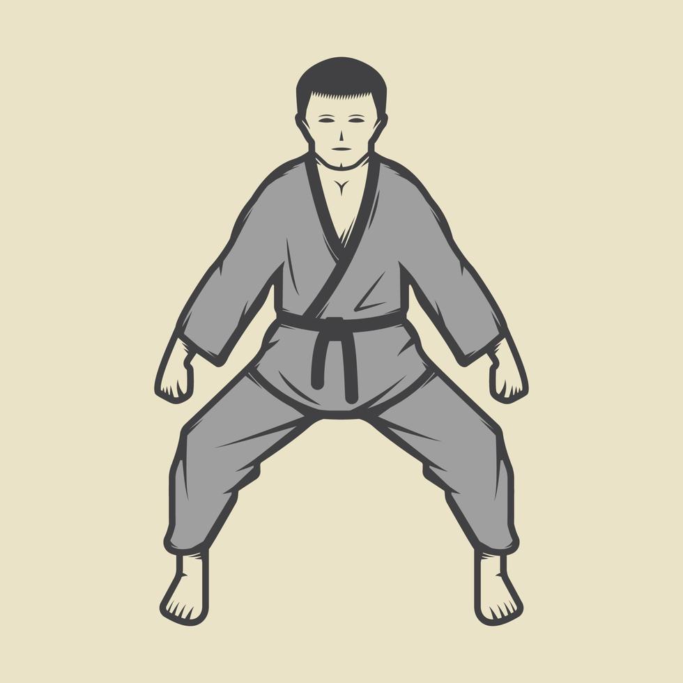 Vintage karate boy in retro style. Can be used for logos, emblems, badges, labels and design elements. Vector illustration