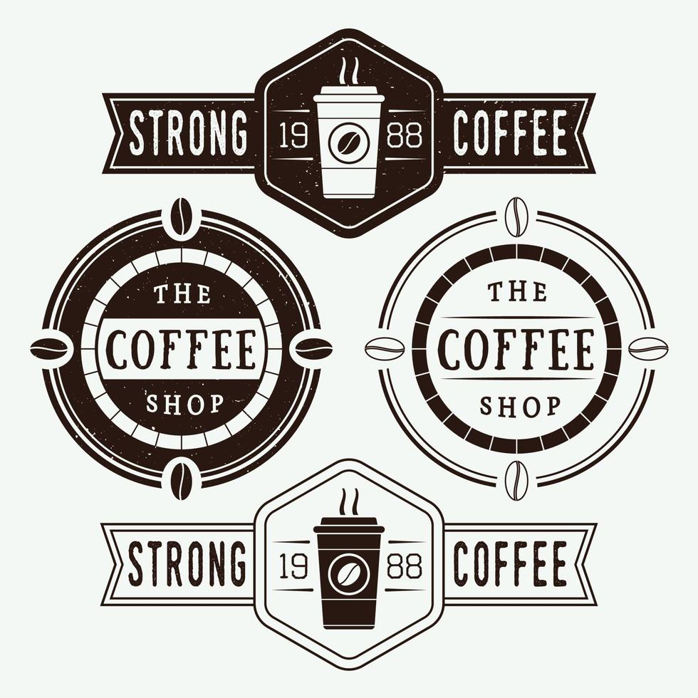 conjunto de logotipos, etiquetas y emblemas de café vintage con taza, plato y granos vector