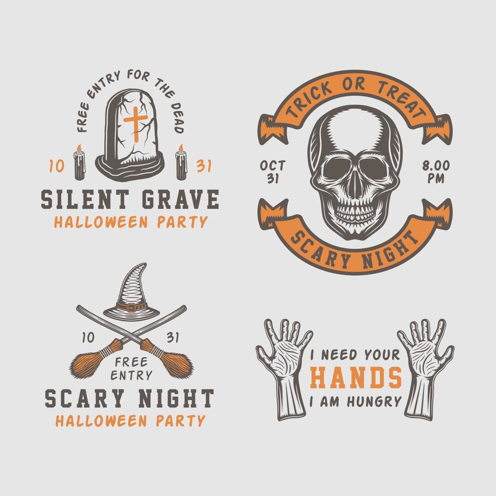 logotipos, emblemas, insignias, etiquetas, marcas, parches de halloween retro vintage. vector