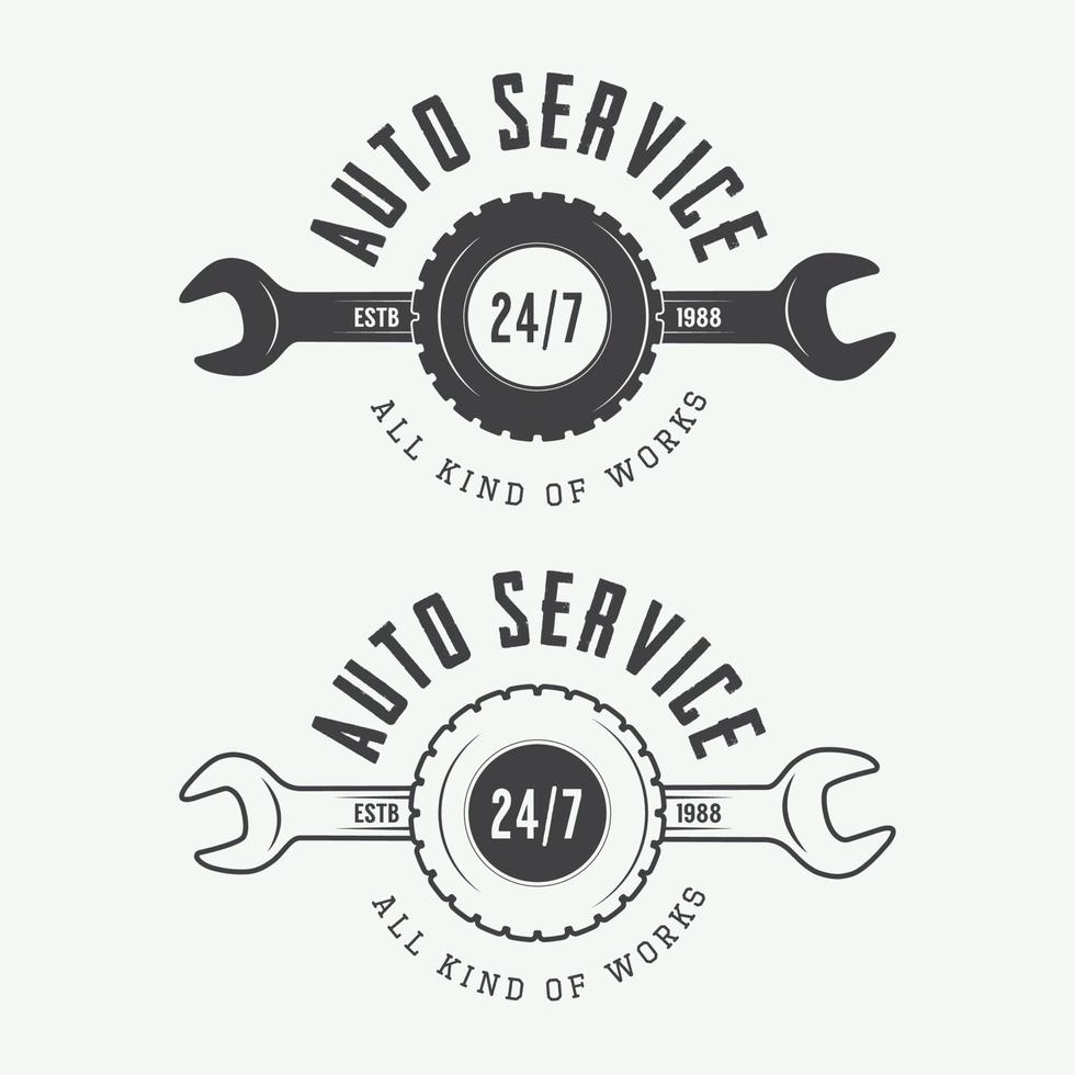 Set of vintage mechanic labels, emblems and logo. Vector illustration