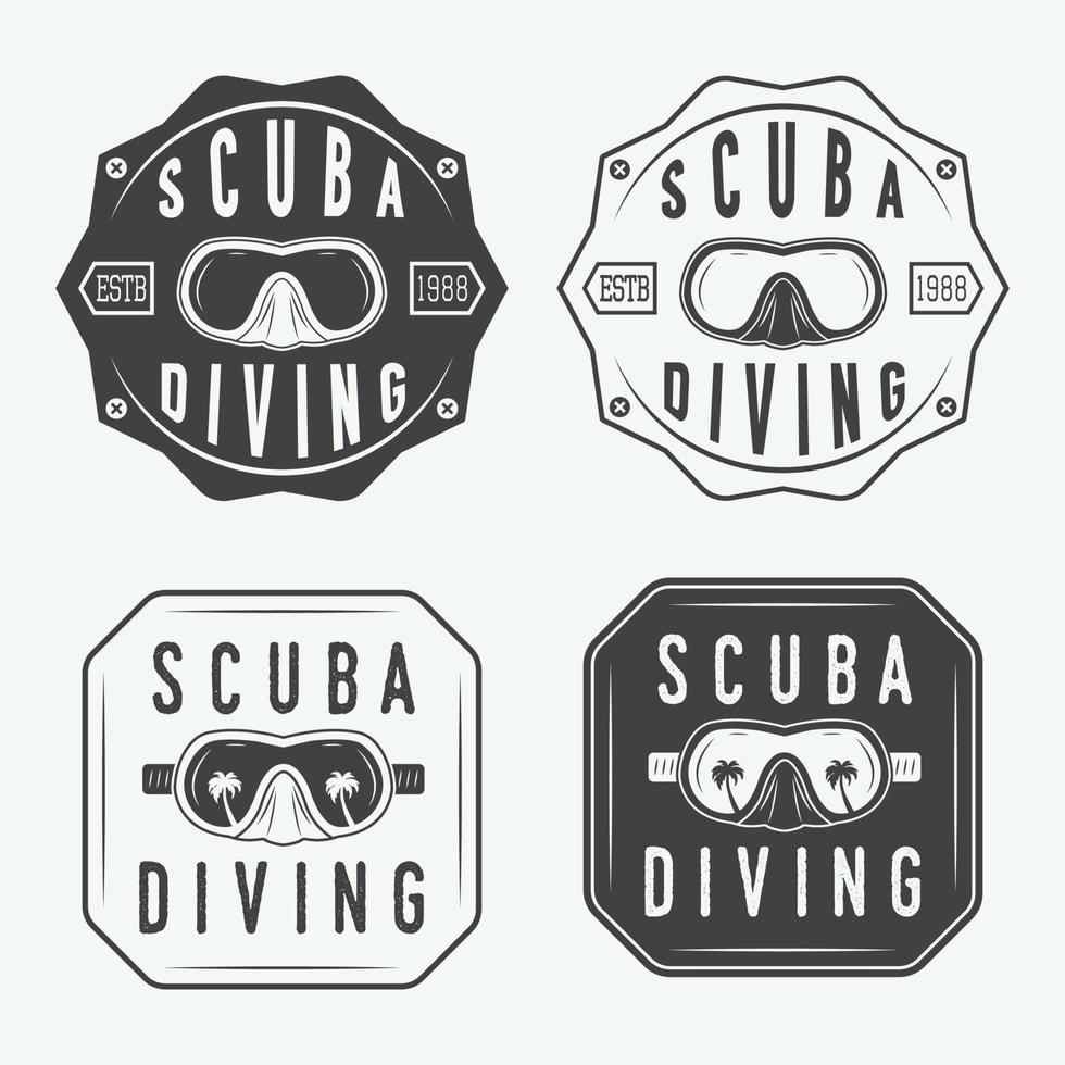 Set of diving logos, labels and slogans in vintage style. Vector illustration